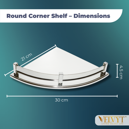 VELVYT Premium Stainless Steel Round Wall Shelf | Wall Mounted Shelves for Washroom | Organizer for Toiletries | Rust Resistant Corner Shelf | Chrome Finish Space Saving Stand