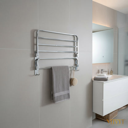 VELVYT Premium Stainless Steel Bathroom Towel Hanger for Wall | Dual Folding Towel Rack in Bathroom & Bathroom Hangers for Clothes| 24 Inch | Space Saving - Chrome Finish