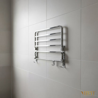 VELVYT Premium Stainless Steel Bathroom Towel Hanger for Wall | Dual Folding Towel Rack in Bathroom & Bathroom Hangers for Clothes| 24 Inch | Space Saving - Chrome Finish