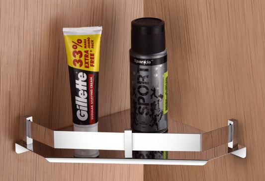 VELVYT Premium Stainless Steel Diamond Wall Shelf | Wall Mounted Shelves for Washroom | Organizer for Toiletries | Rust Resistant Corner Shelf | Chrome Finish Space Saving Stand