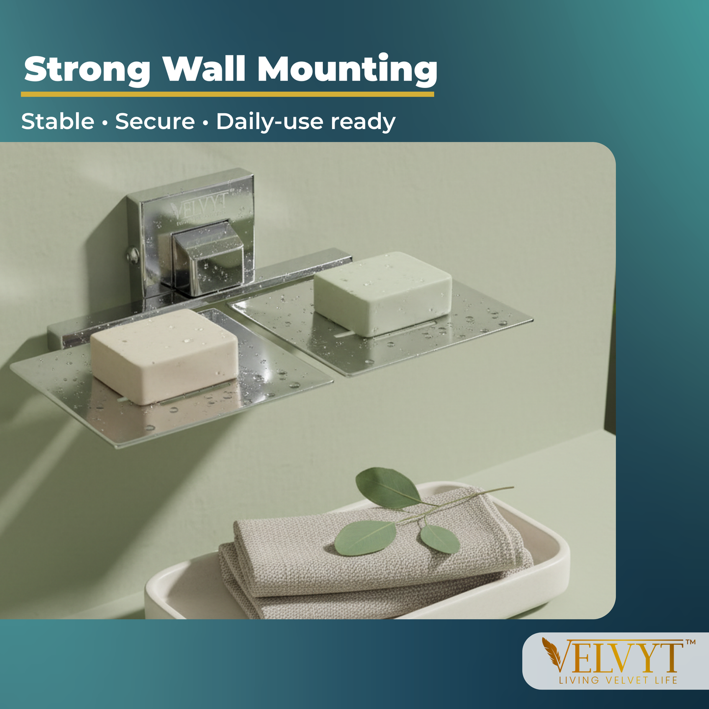 VELVYT Premium Stainless Steel Dual Soap Stand for Bathroom | Wall Mounted Soap Holder for Bathroom | Rust Resistant Double Soap Dish Holder | Modern Bathroom Fitting – Chrome Finish