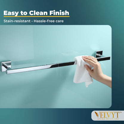 VELVYT Premium Stainless Steel Towel Holder in Bathroom | 24 Inch Towel Rod for Bathroom | Rust Resistant Cloth Hanger for Wall | Bathroom Towel Hanger for Wall | Bathroom Accessories – Chrome Finish