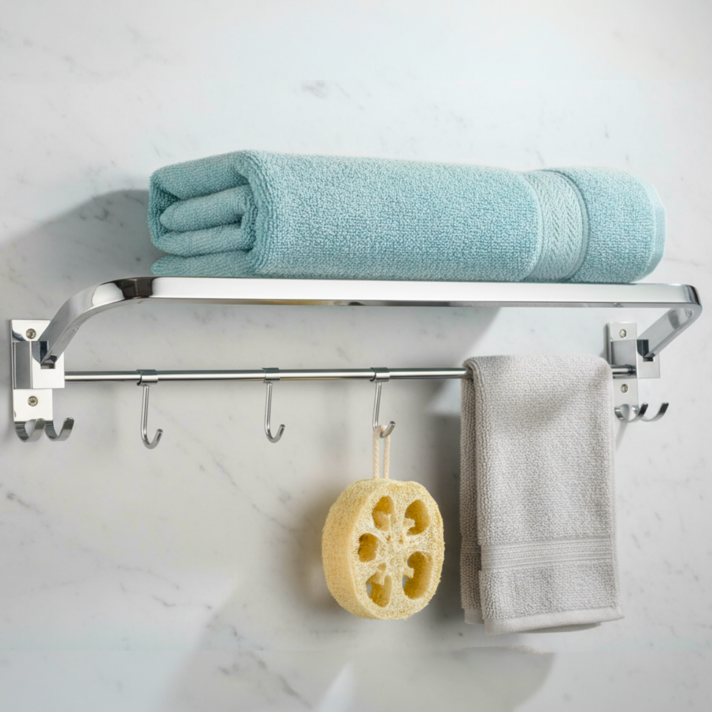 VELVYT Premium Stainless Steel Towel Holder in Bathroom | Folding Towel Rack for Bathroom | Rust Resistant Cloth Hanger for Wall | Bathroom Hangers for Clothes | 24 Inch | Space Saving-Chrome Finish