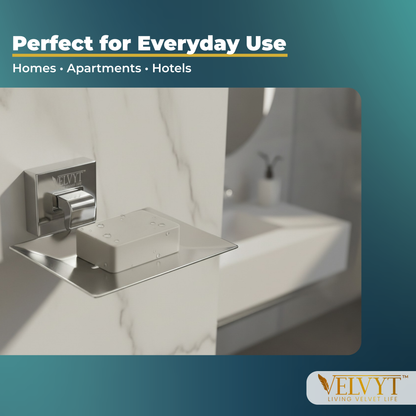 VELVYT Premium Stainless Steel Soap Stand for Bathroom | Wall Mounted Soap Holder for Bathroom | Rust Resistant Soap Dish Holder for Bathroom | Elegant Bathroom Fitting – Chrome Finish
