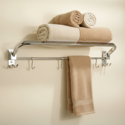 VELVYT Premium Stainless Steel Towel Holder in Bathroom | Folding Towel Rack for Bathroom | Rust Resistant Cloth Hanger for Wall | Bathroom Hangers for Clothes | 24 Inch | Space Saving-Chrome Finish