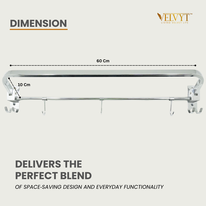 VELVYT Premium Stainless Steel Towel Holder in Bathroom | Folding Towel Rack for Bathroom | Rust Resistant Cloth Hanger for Wall | Bathroom Hangers for Clothes | 24 Inch | Space Saving-Chrome Finish