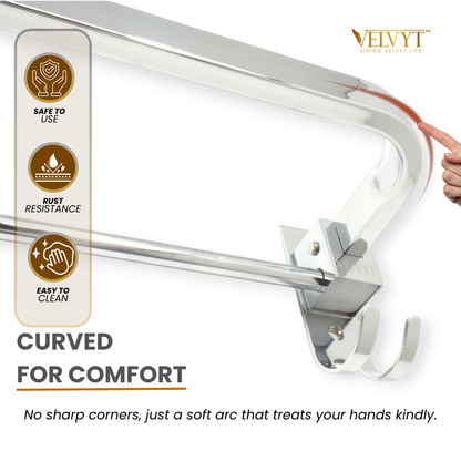 VELVYT Premium Stainless Steel Towel Holder in Bathroom | Folding Towel Rack for Bathroom | Rust Resistant Cloth Hanger for Wall | Bathroom Hangers for Clothes | 24 Inch | Space Saving-Chrome Finish