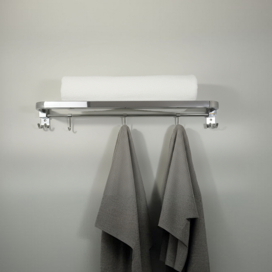 VELVYT Premium Stainless Steel Towel Holder in Bathroom | Folding Towel Rack for Bathroom | Rust Resistant Cloth Hanger for Wall | Bathroom Hangers for Clothes | 24 Inch | Space Saving-Chrome Finish