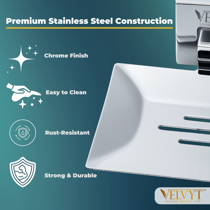 VELVYT Premium Stainless Steel Soap Stand for Bathroom | Wall Mounted Soap Holder for Bathroom | Rust Resistant Soap Dish Holder for Bathroom | Elegant Bathroom Fitting – Chrome Finish