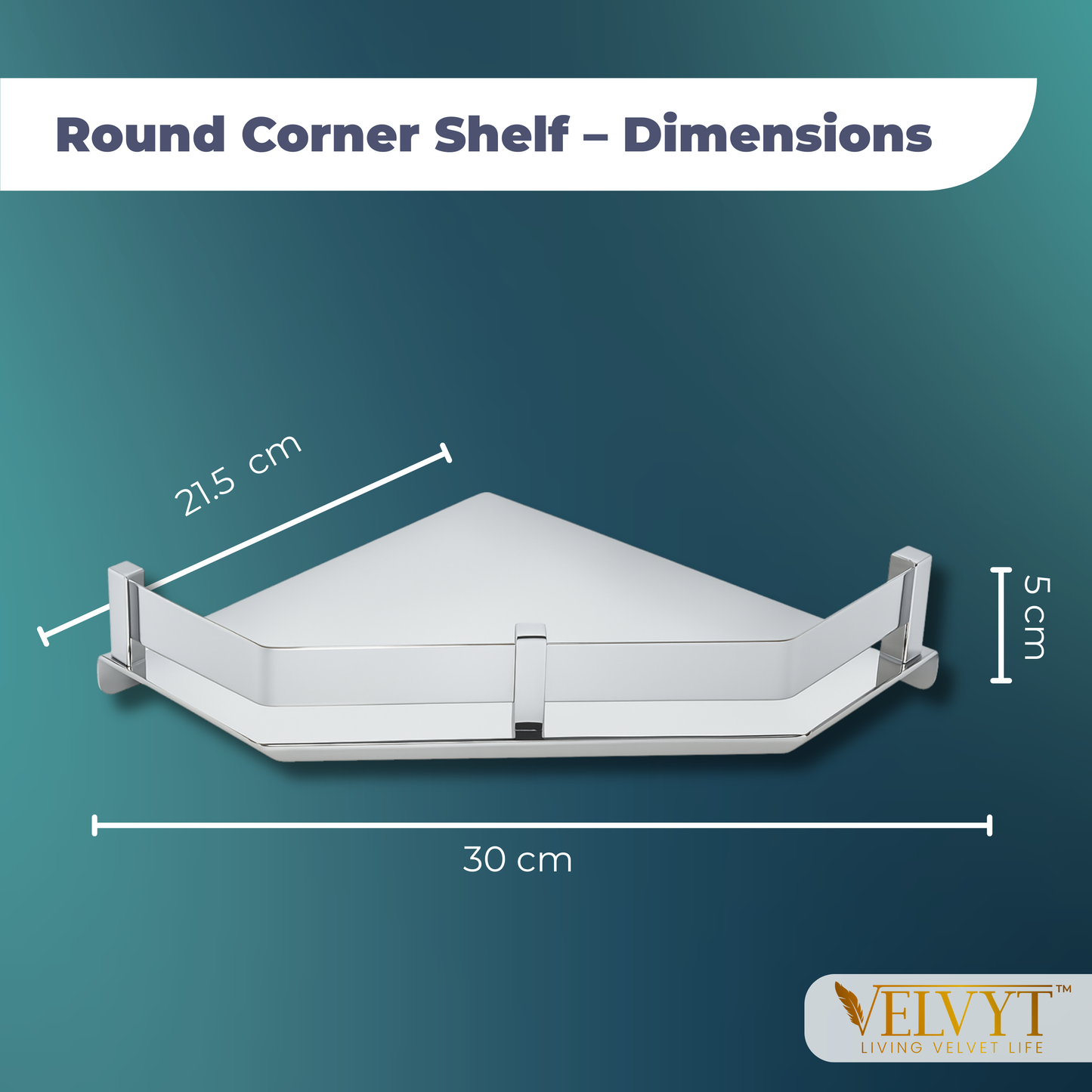 VELVYT Premium Stainless Steel Diamond Wall Shelf | Wall Mounted Shelves for Washroom | Organizer for Toiletries | Rust Resistant Corner Shelf | Chrome Finish Space Saving Stand