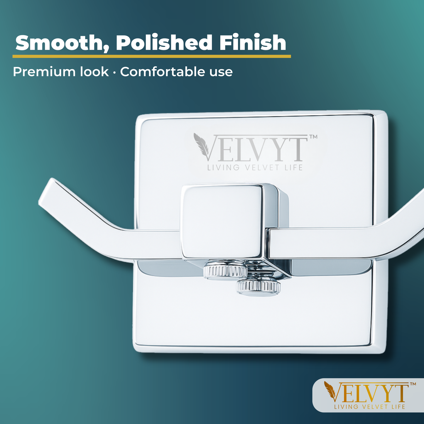 VELVYT Premium Stainless Steel Robe Hook | Door Hooks for Clothes | Cloth Hanger for Bathroom | Hooks for Bathroom Wall | Rust Resistant Bathroom Accessories – Chrome Finish