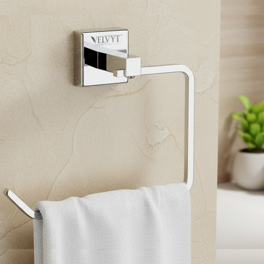 VELVYT Premium Stainless Steel Towel Holder in Bathroom | Square Napkin Holder for Wash Basin | Towel Hanger for Wash Basin | Rust Resistant Hand Towel Hanger | Chrome Finish Bathroom Accessories