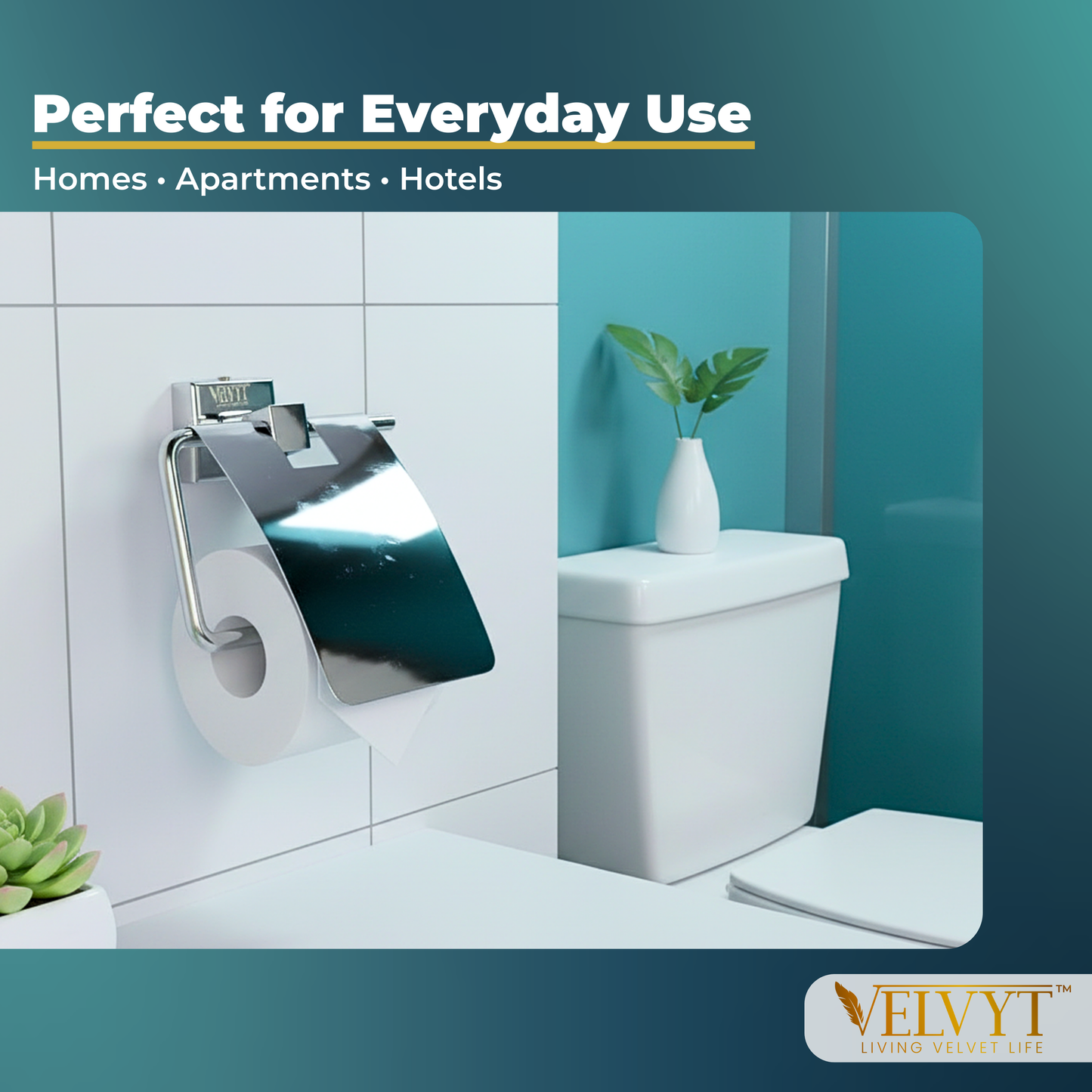 VELVYT Premium Stainless Steel Toilet Paper Stand for Bathroom | Rust Resistant Tissue Dispenser | Wall Mounted Toilet Paper Holder | Chrome Finish Bathroom Accessory