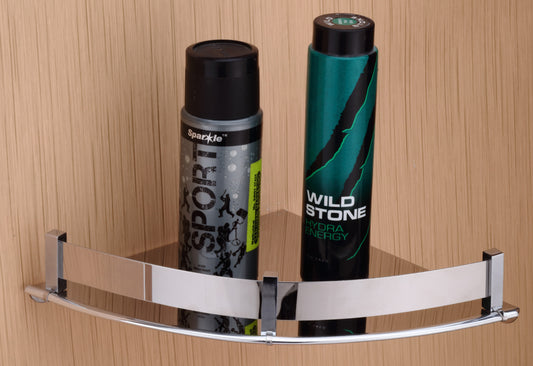 VELVYT Premium Stainless Steel Round Wall Shelf | Wall Mounted Shelves for Washroom | Organizer for Toiletries | Rust Resistant Corner Shelf | Chrome Finish Space Saving Stand