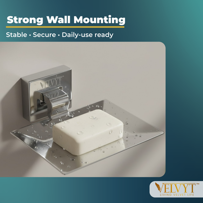 VELVYT Premium Stainless Steel Soap Stand for Bathroom | Wall Mounted Soap Holder for Bathroom | Rust Resistant Soap Dish Holder for Bathroom | Elegant Bathroom Fitting – Chrome Finish