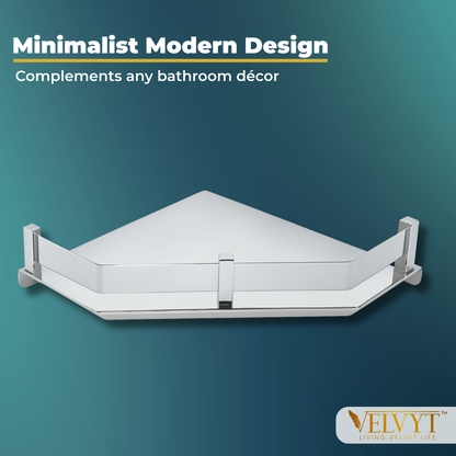 VELVYT Premium Stainless Steel Diamond Wall Shelf | Wall Mounted Shelves for Washroom | Organizer for Toiletries | Rust Resistant Corner Shelf | Chrome Finish Space Saving Stand