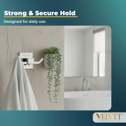 VELVYT Premium Stainless Steel Robe Hook | Door Hooks for Clothes | Cloth Hanger for Bathroom | Hooks for Bathroom Wall | Rust Resistant Bathroom Accessories – Chrome Finish