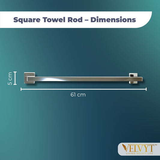 VELVYT Premium Stainless Steel Towel Holder in Bathroom | 24 Inch Towel Rod for Bathroom | Rust Resistant Cloth Hanger for Wall | Bathroom Towel Hanger for Wall | Bathroom Accessories – Chrome Finish