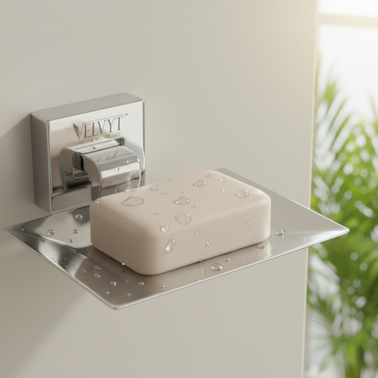 VELVYT Premium Stainless Steel Soap Stand for Bathroom | Wall Mounted Soap Holder for Bathroom | Rust Resistant Soap Dish Holder for Bathroom | Elegant Bathroom Fitting – Chrome Finish