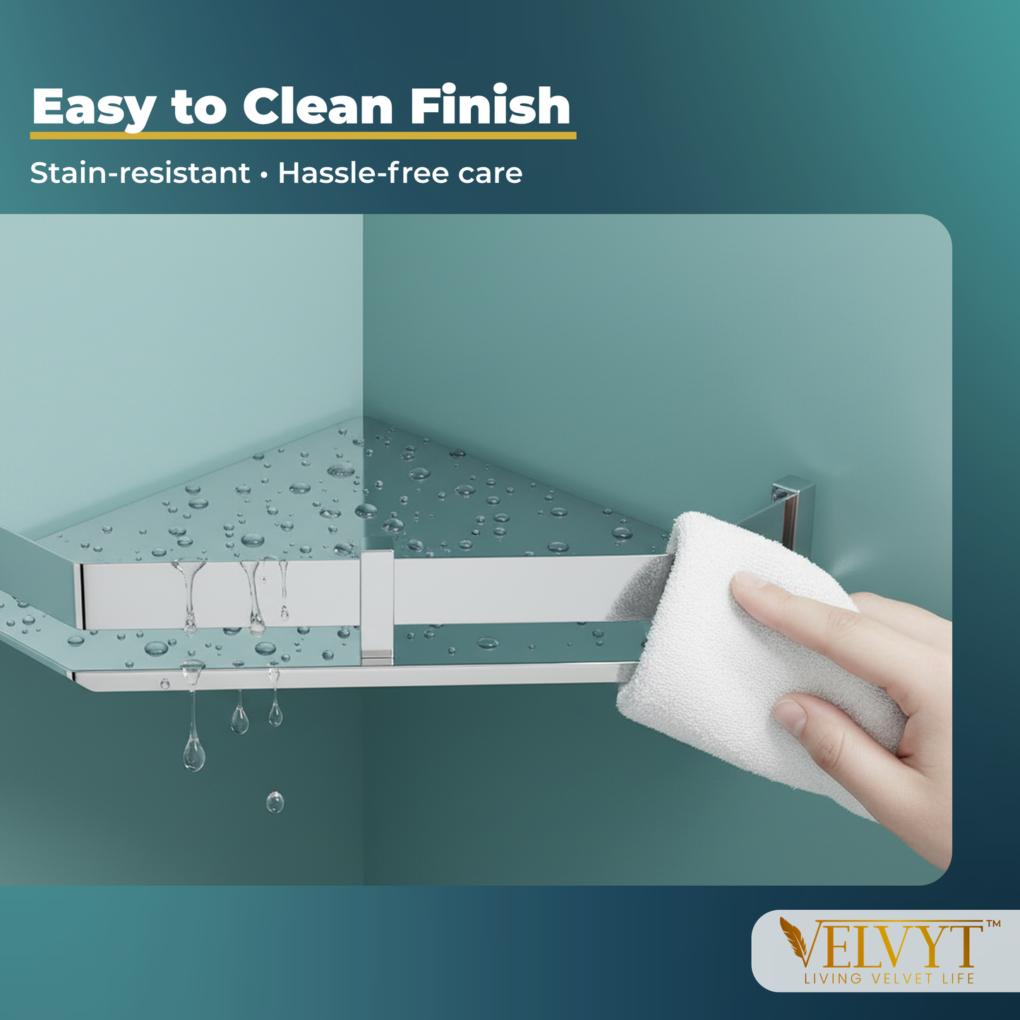 VELVYT Premium Stainless Steel Diamond Wall Shelf | Wall Mounted Shelves for Washroom | Organizer for Toiletries | Rust Resistant Corner Shelf | Chrome Finish Space Saving Stand