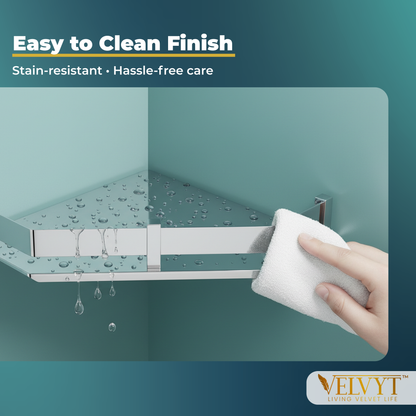 VELVYT Premium Stainless Steel Diamond Wall Shelf | Wall Mounted Shelves for Washroom | Organizer for Toiletries | Rust Resistant Corner Shelf | Chrome Finish Space Saving Stand