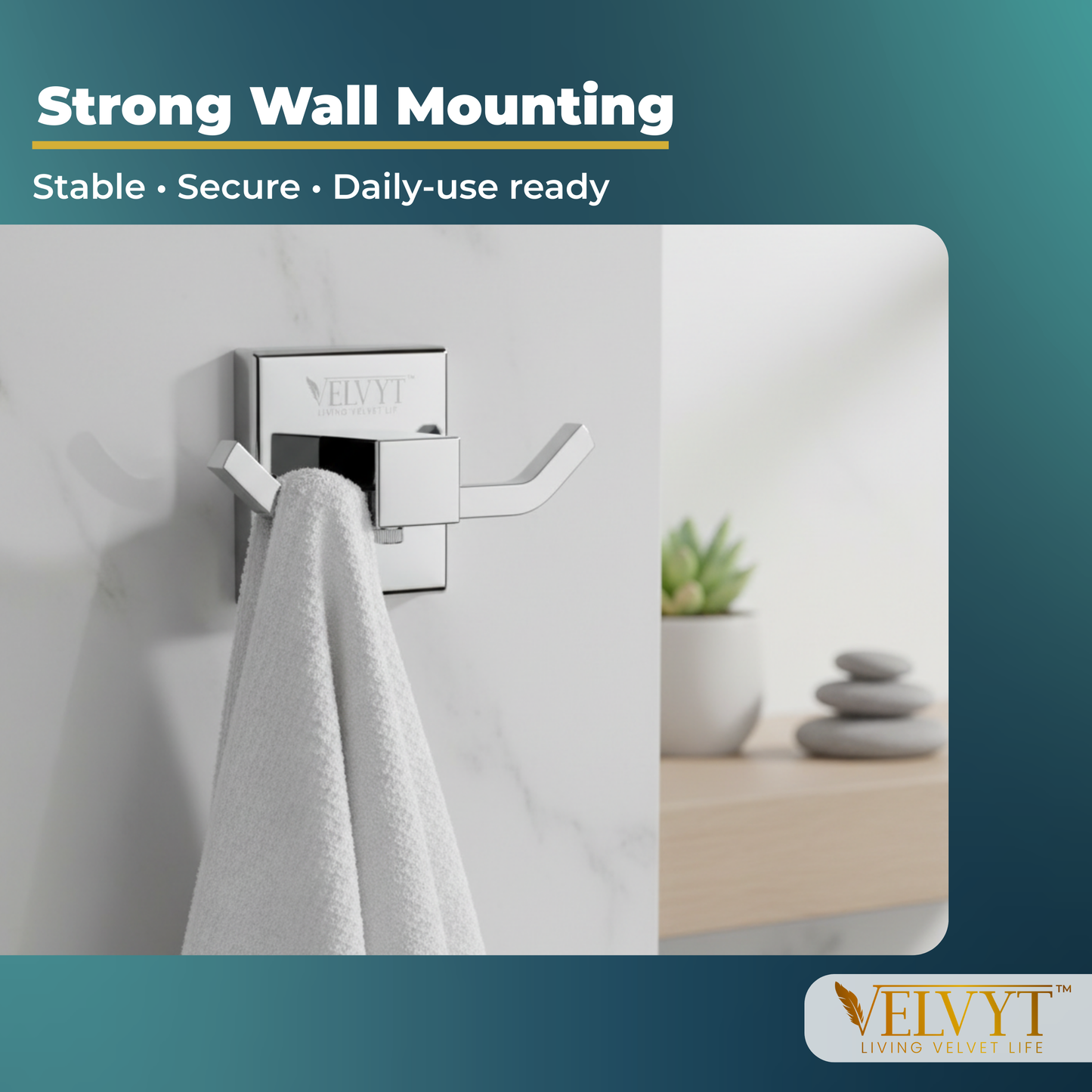 VELVYT Premium Stainless Steel Robe Hook | Door Hooks for Clothes | Cloth Hanger for Bathroom | Hooks for Bathroom Wall | Rust Resistant Bathroom Accessories – Chrome Finish