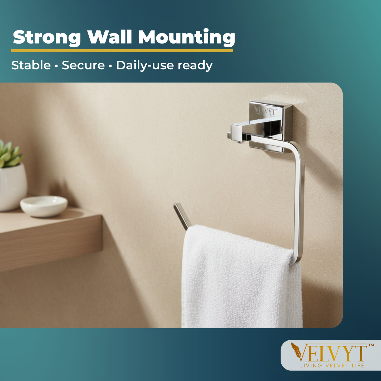 VELVYT Premium Stainless Steel Towel Holder in Bathroom | Square Napkin Holder for Wash Basin | Towel Hanger for Wash Basin | Rust Resistant Hand Towel Hanger | Chrome Finish Bathroom Accessories