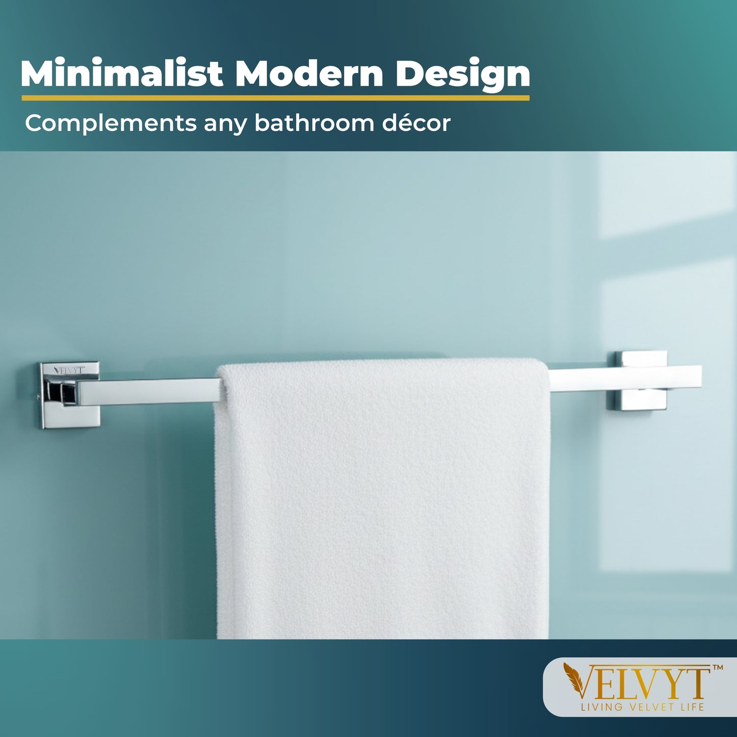 VELVYT Premium Stainless Steel Towel Holder in Bathroom | 24 Inch Towel Rod for Bathroom | Rust Resistant Cloth Hanger for Wall | Bathroom Towel Hanger for Wall | Bathroom Accessories – Chrome Finish