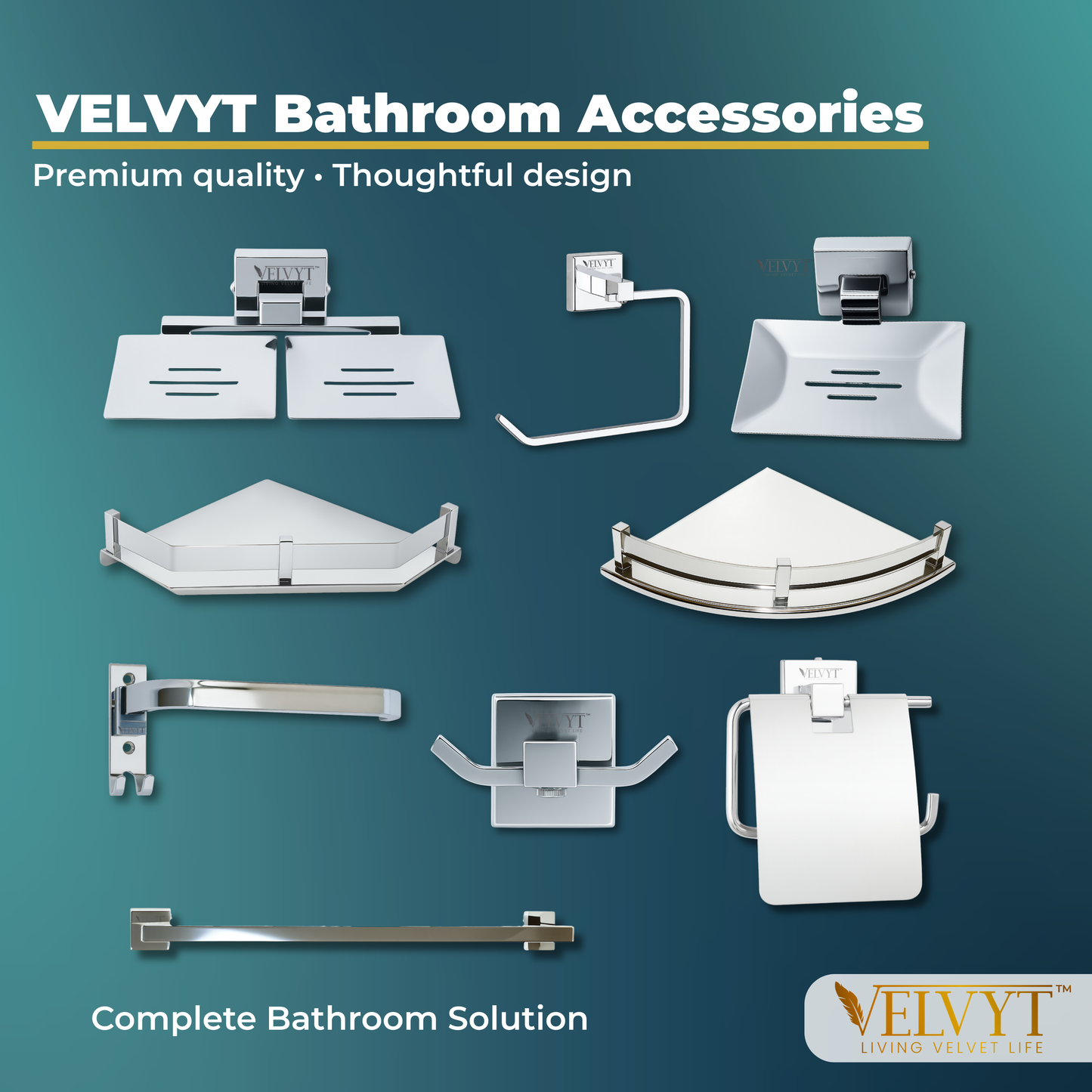 VELVYT Premium Stainless Steel Towel Holder in Bathroom | Square Napkin Holder for Wash Basin | Towel Hanger for Wash Basin | Rust Resistant Hand Towel Hanger | Chrome Finish Bathroom Accessories