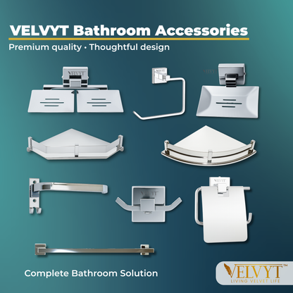 VELVYT Premium Stainless Steel Towel Holder in Bathroom | Square Napkin Holder for Wash Basin | Towel Hanger for Wash Basin | Rust Resistant Hand Towel Hanger | Chrome Finish Bathroom Accessories