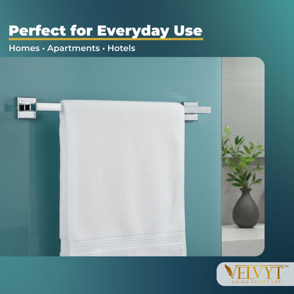 VELVYT Premium Stainless Steel Towel Holder in Bathroom | 24 Inch Towel Rod for Bathroom | Rust Resistant Cloth Hanger for Wall | Bathroom Towel Hanger for Wall | Bathroom Accessories – Chrome Finish