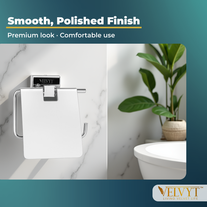 VELVYT Premium Stainless Steel Toilet Paper Stand for Bathroom | Rust Resistant Tissue Dispenser | Wall Mounted Toilet Paper Holder | Chrome Finish Bathroom Accessory