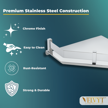 VELVYT Premium Stainless Steel Diamond Wall Shelf | Wall Mounted Shelves for Washroom | Organizer for Toiletries | Rust Resistant Corner Shelf | Chrome Finish Space Saving Stand