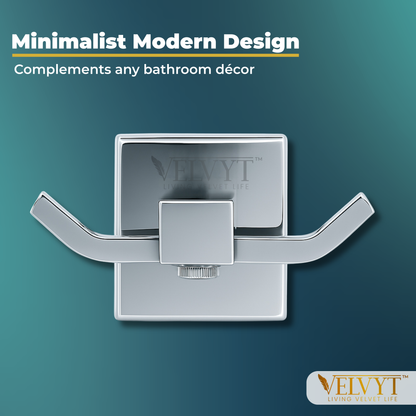 VELVYT Premium Stainless Steel Robe Hook | Door Hooks for Clothes | Cloth Hanger for Bathroom | Hooks for Bathroom Wall | Rust Resistant Bathroom Accessories – Chrome Finish