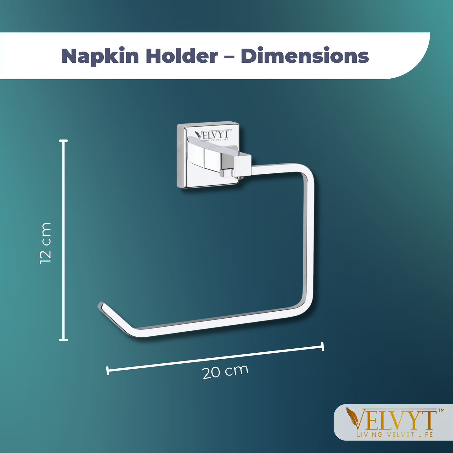 VELVYT Premium Stainless Steel Towel Holder in Bathroom | Square Napkin Holder for Wash Basin | Towel Hanger for Wash Basin | Rust Resistant Hand Towel Hanger | Chrome Finish Bathroom Accessories