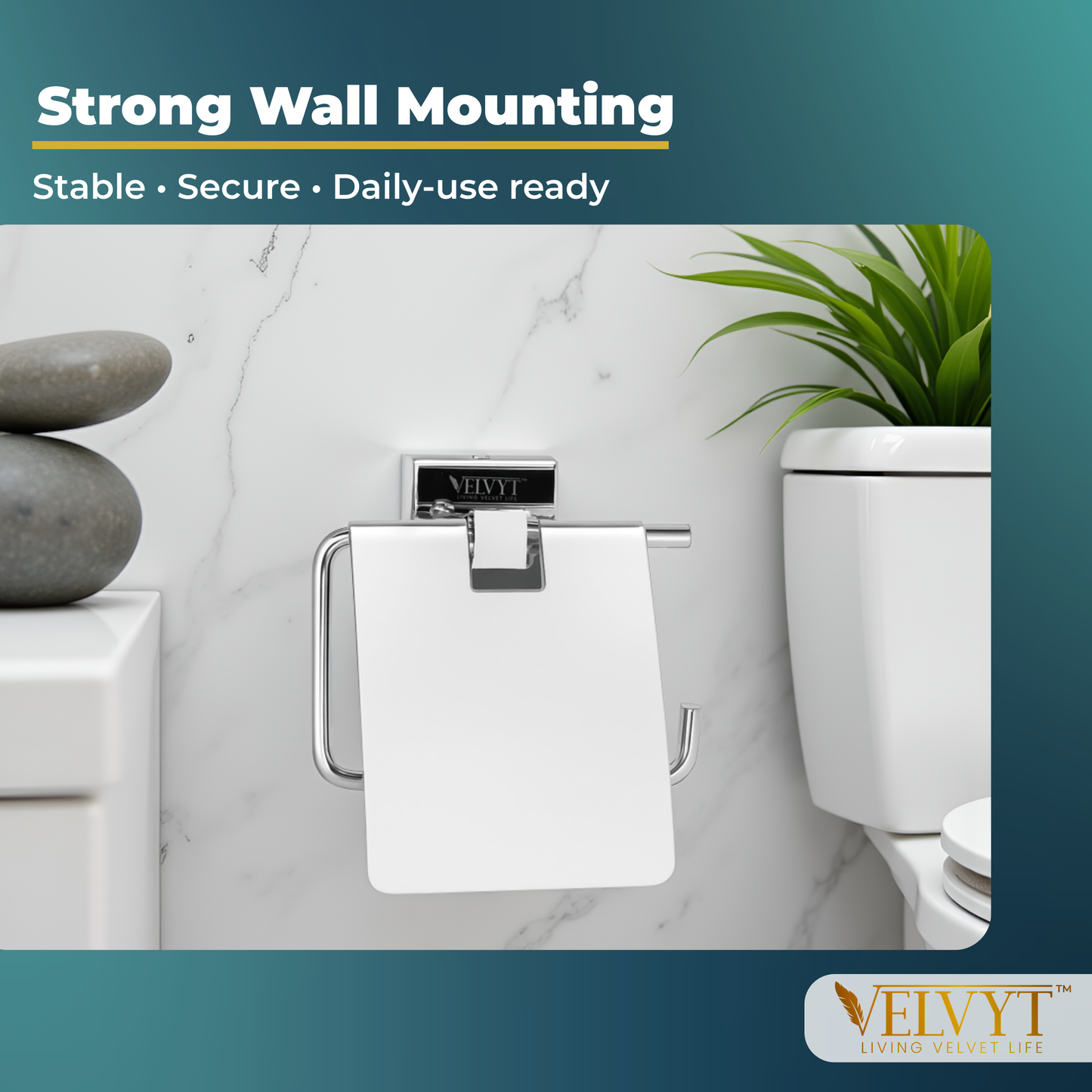 VELVYT Premium Stainless Steel Toilet Paper Stand for Bathroom | Rust Resistant Tissue Dispenser | Wall Mounted Toilet Paper Holder | Chrome Finish Bathroom Accessory