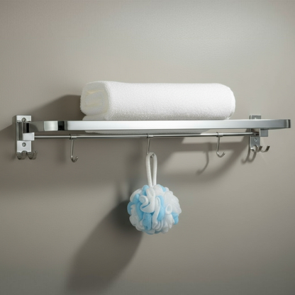 VELVYT Premium Stainless Steel Towel Holder in Bathroom | Folding Towel Rack for Bathroom | Rust Resistant Cloth Hanger for Wall | Bathroom Hangers for Clothes | 24 Inch | Space Saving-Chrome Finish