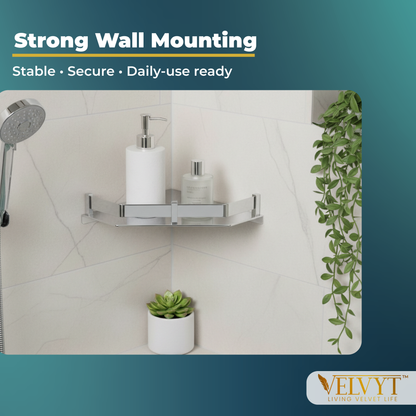 VELVYT Premium Stainless Steel Diamond Wall Shelf | Wall Mounted Shelves for Washroom | Organizer for Toiletries | Rust Resistant Corner Shelf | Chrome Finish Space Saving Stand