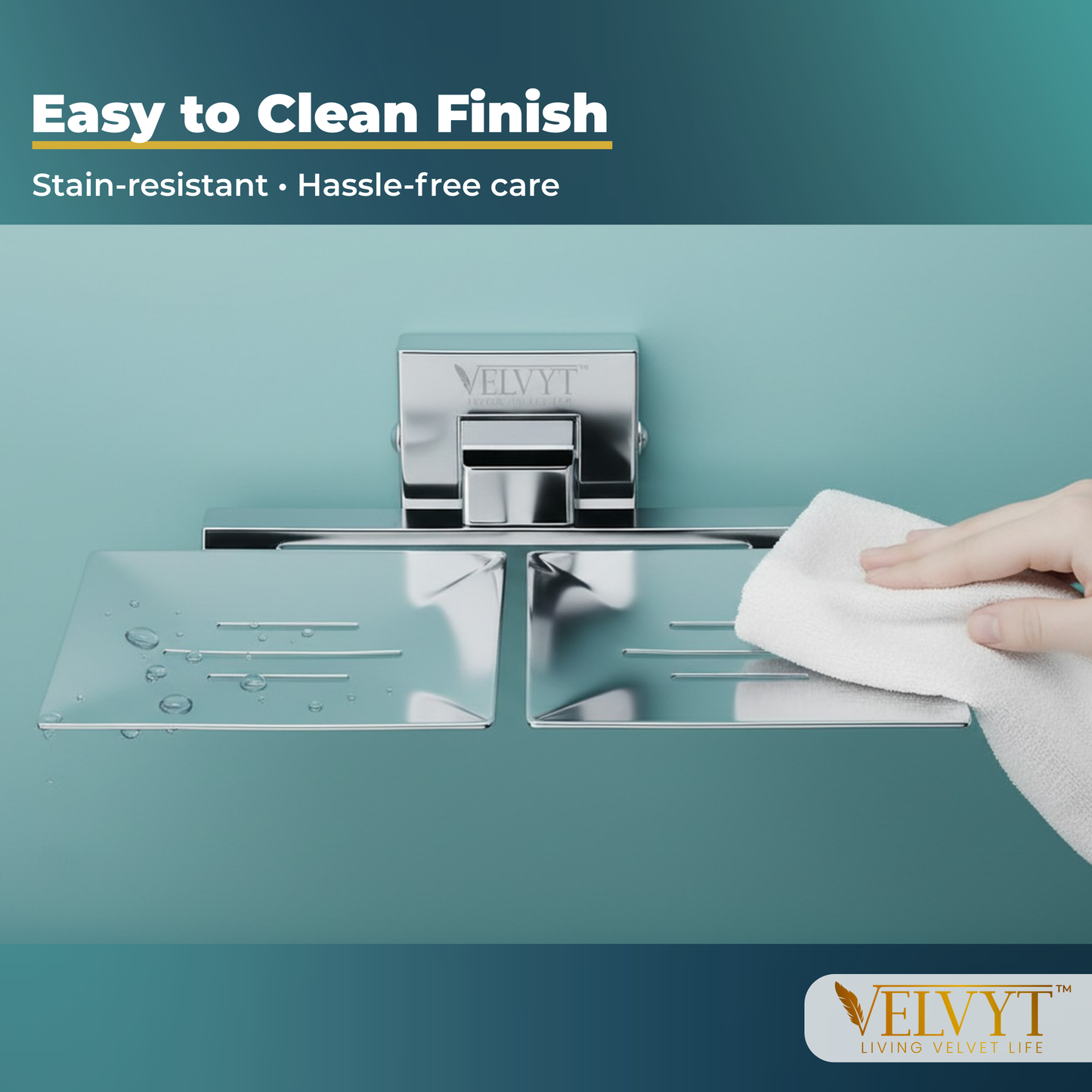 VELVYT Premium Stainless Steel Dual Soap Stand for Bathroom | Wall Mounted Soap Holder for Bathroom | Rust Resistant Double Soap Dish Holder | Modern Bathroom Fitting – Chrome Finish