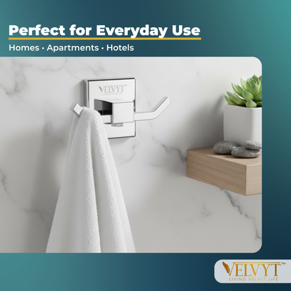 VELVYT Premium Stainless Steel Robe Hook | Door Hooks for Clothes | Cloth Hanger for Bathroom | Hooks for Bathroom Wall | Rust Resistant Bathroom Accessories – Chrome Finish