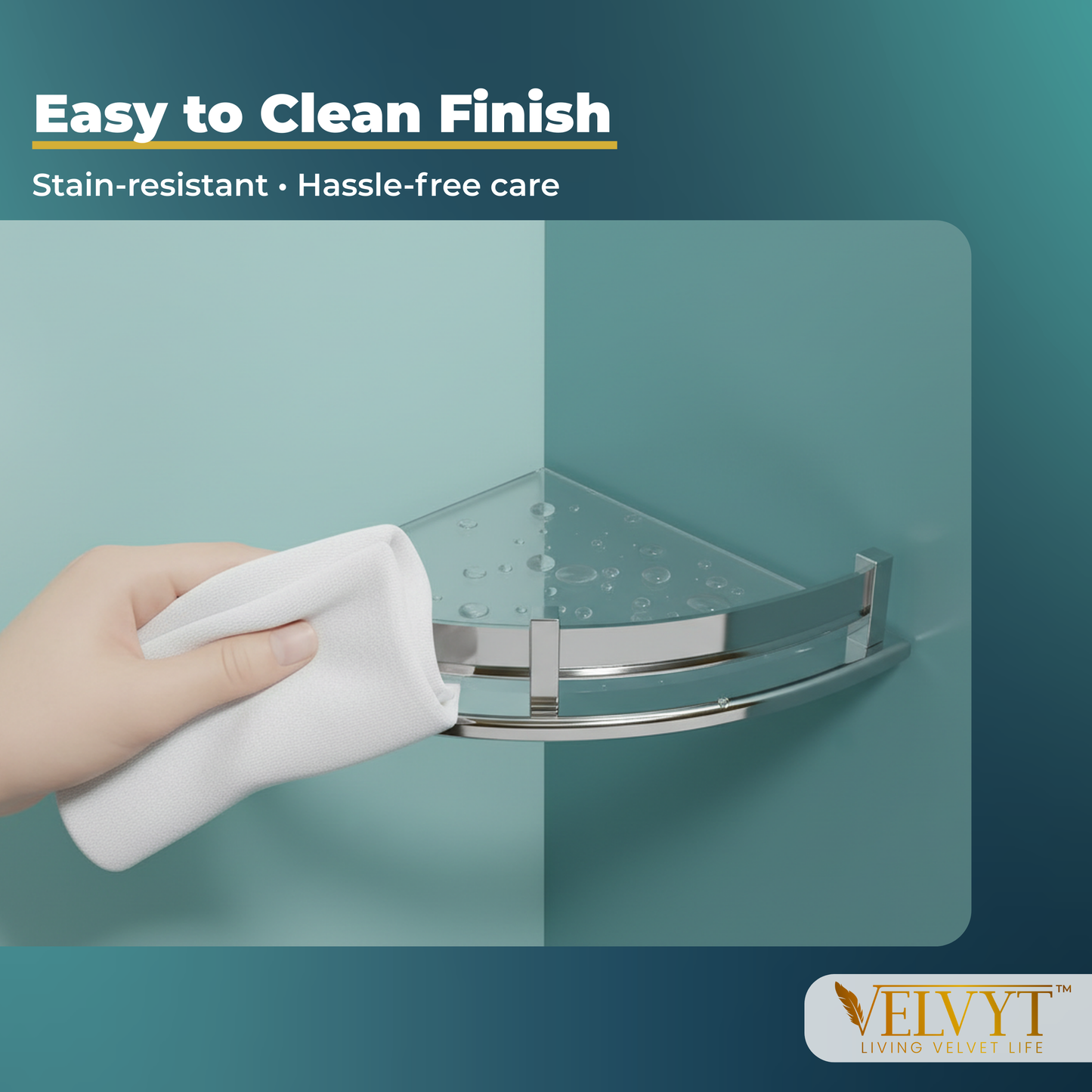 VELVYT Premium Stainless Steel Round Wall Shelf | Wall Mounted Shelves for Washroom | Organizer for Toiletries | Rust Resistant Corner Shelf | Chrome Finish Space Saving Stand