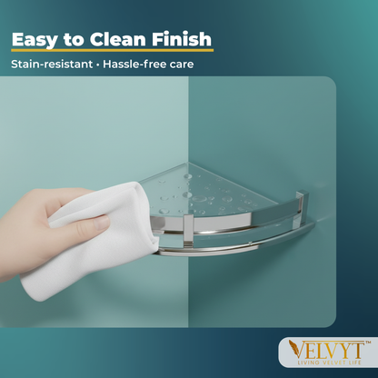 VELVYT Premium Stainless Steel Round Wall Shelf | Wall Mounted Shelves for Washroom | Organizer for Toiletries | Rust Resistant Corner Shelf | Chrome Finish Space Saving Stand