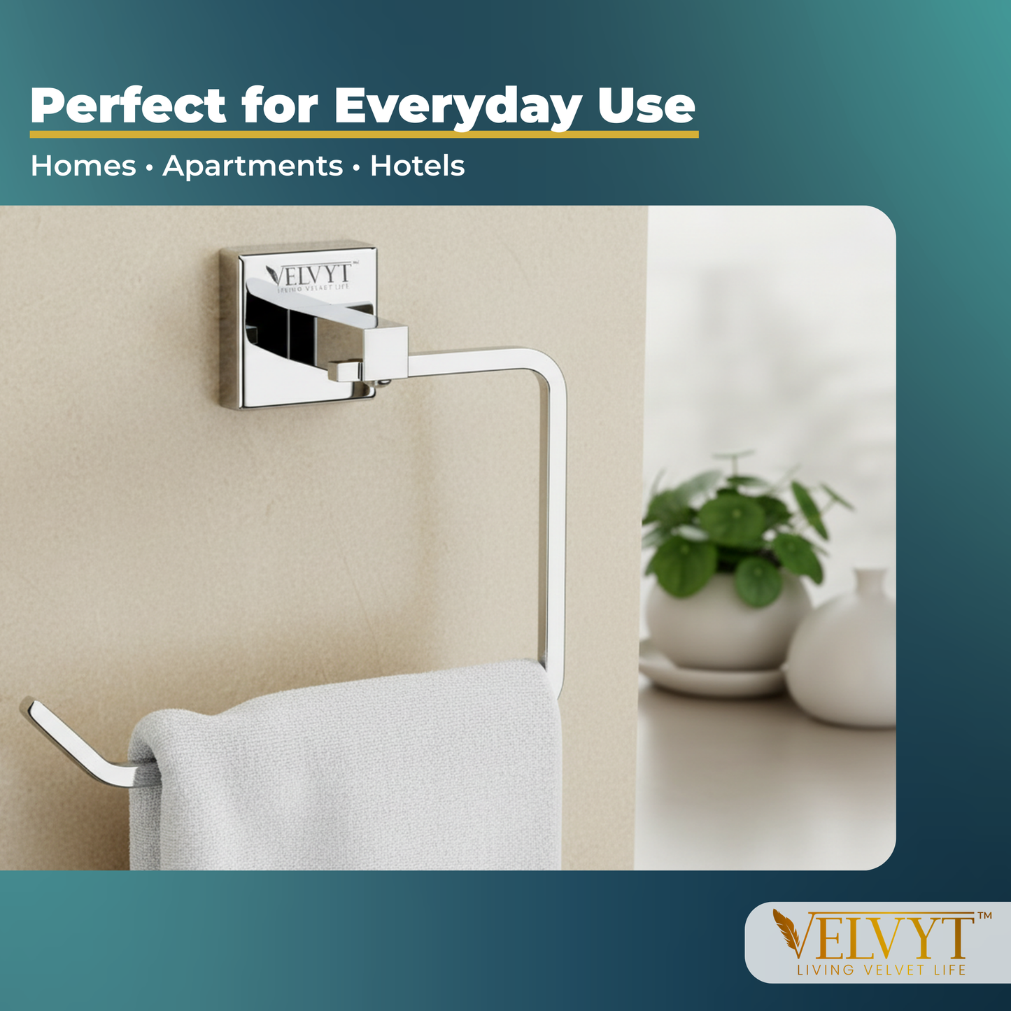 VELVYT Premium Stainless Steel Towel Holder in Bathroom | Square Napkin Holder for Wash Basin | Towel Hanger for Wash Basin | Rust Resistant Hand Towel Hanger | Chrome Finish Bathroom Accessories