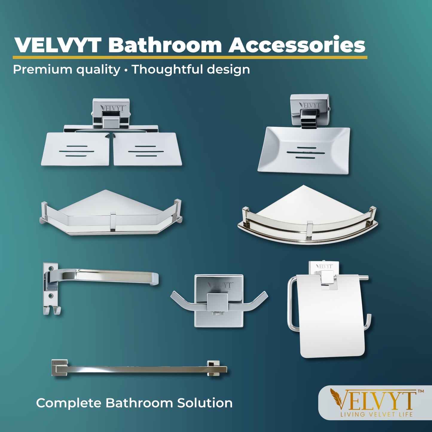VELVYT Premium Stainless Steel Towel Holder in Bathroom | 24 Inch Towel Rod for Bathroom | Rust Resistant Cloth Hanger for Wall | Bathroom Towel Hanger for Wall | Bathroom Accessories – Chrome Finish