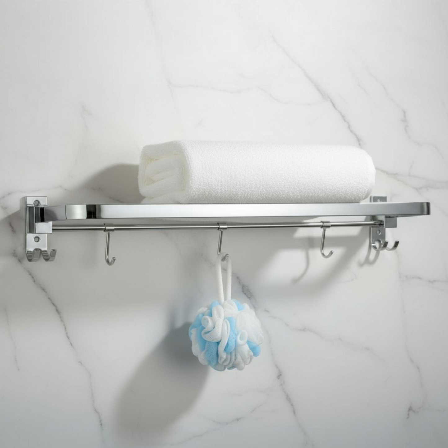 VELVYT Premium Stainless Steel Towel Holder in Bathroom | Folding Towel Rack for Bathroom | Rust Resistant Cloth Hanger for Wall | Bathroom Hangers for Clothes | 24 Inch | Space Saving-Chrome Finish