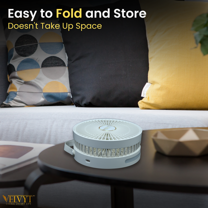 VELVYT BreezoWrap 6.3 Inch Portable Rechargeable Desk Fan | Compact Foldable Fits In Any Bag | 4+1 Speed Control | LED Power Display & Night Light |BLDC Silent Fan |Mini Fan for Home & Travel