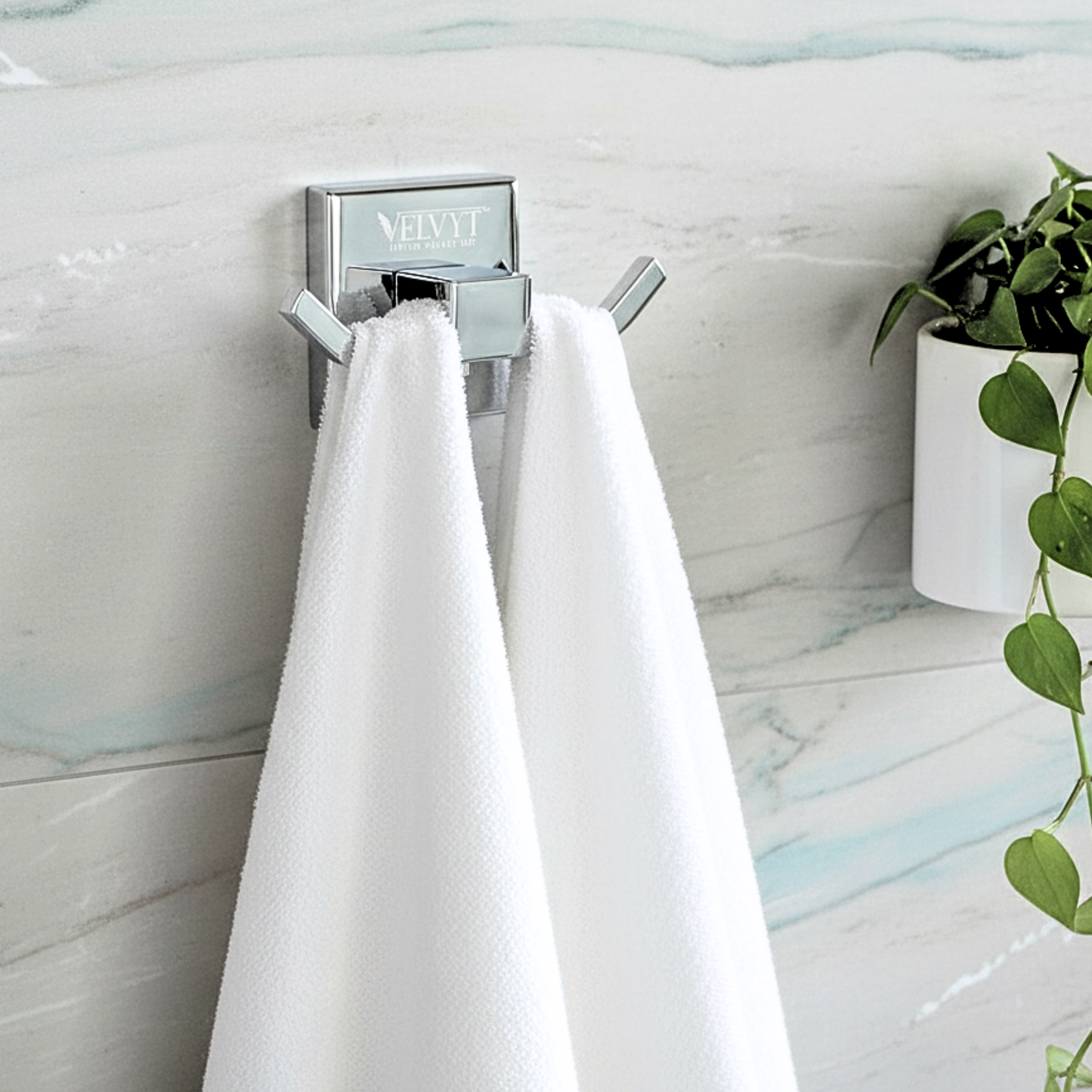 VELVYT Premium Stainless Steel Robe Hook | Door Hooks for Clothes | Cloth Hanger for Bathroom | Hooks for Bathroom Wall | Rust Resistant Bathroom Accessories – Chrome Finish