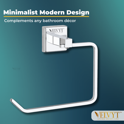 VELVYT Premium Stainless Steel Towel Holder in Bathroom | Square Napkin Holder for Wash Basin | Towel Hanger for Wash Basin | Rust Resistant Hand Towel Hanger | Chrome Finish Bathroom Accessories