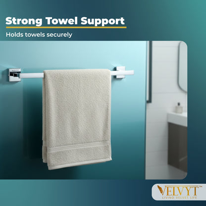 VELVYT Premium Stainless Steel Towel Holder in Bathroom | 24 Inch Towel Rod for Bathroom | Rust Resistant Cloth Hanger for Wall | Bathroom Towel Hanger for Wall | Bathroom Accessories – Chrome Finish