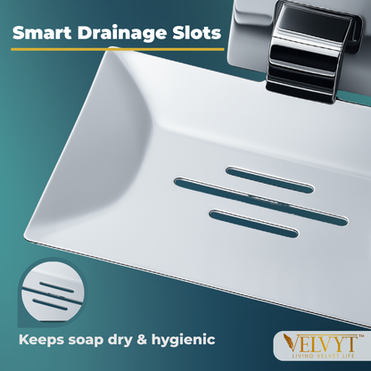 VELVYT Premium Stainless Steel Soap Stand for Bathroom | Wall Mounted Soap Holder for Bathroom | Rust Resistant Soap Dish Holder for Bathroom | Elegant Bathroom Fitting – Chrome Finish